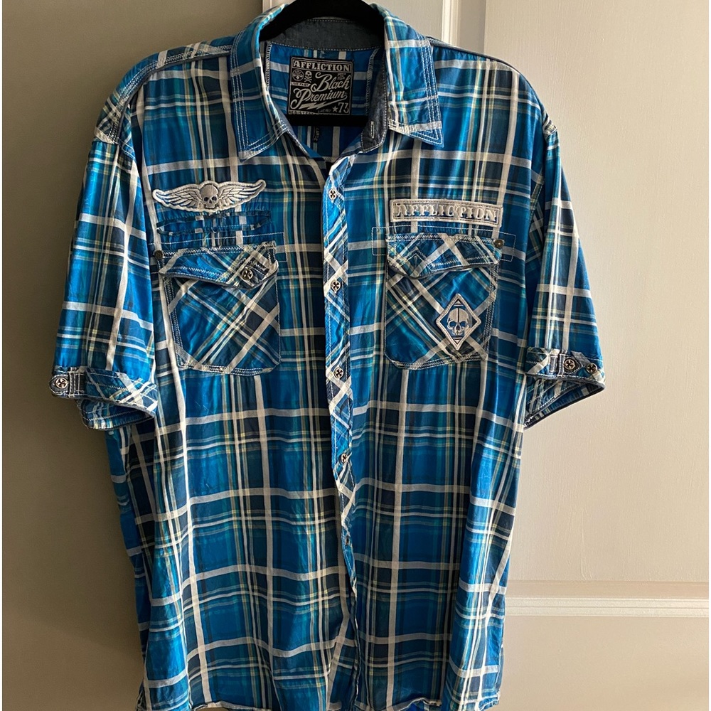 Affliction 2XL plaid button down